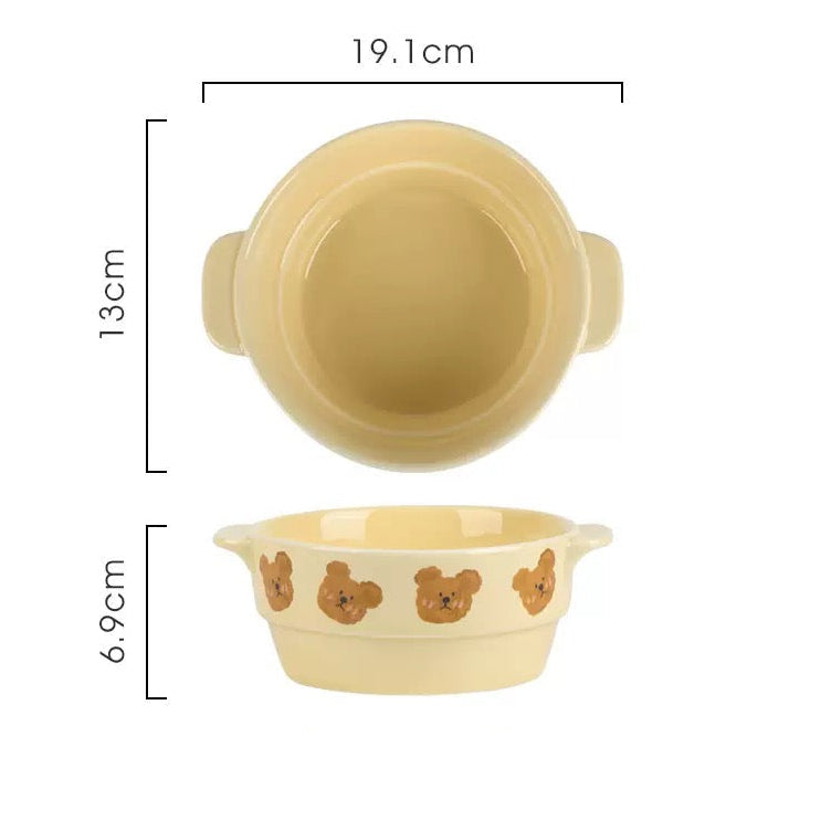 NoEmo Bear Double-Handle Ceramic Baking Bowl
