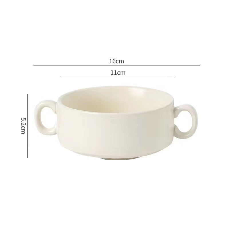 Cream-Colored Dual-Handle Ceramic Bowl