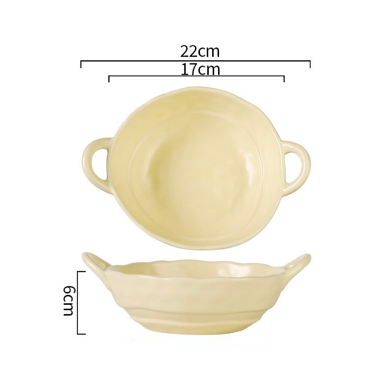 Matte Handcrafted Double-Handle Ceramic Bowl (Large Capacity)