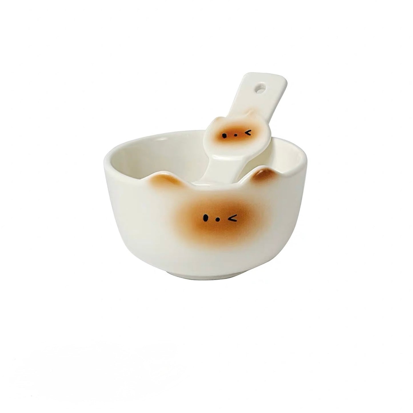 Cute Siamese Cat Ceramic Bowl with Spoon