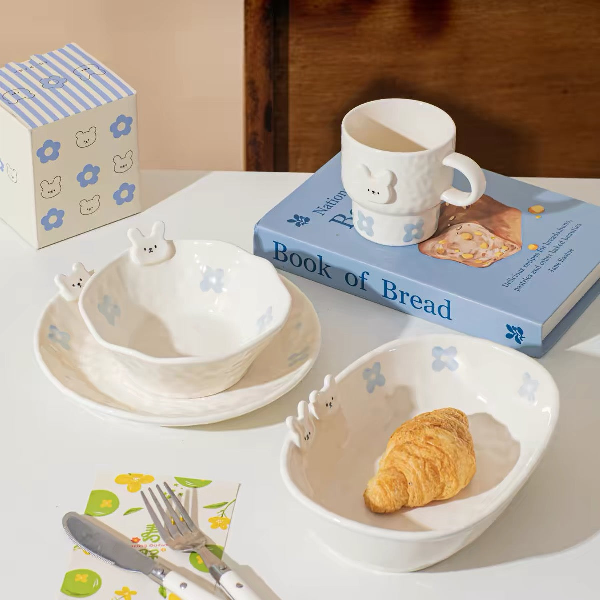 Cute Bunny Embossed Ceramic Bowl
