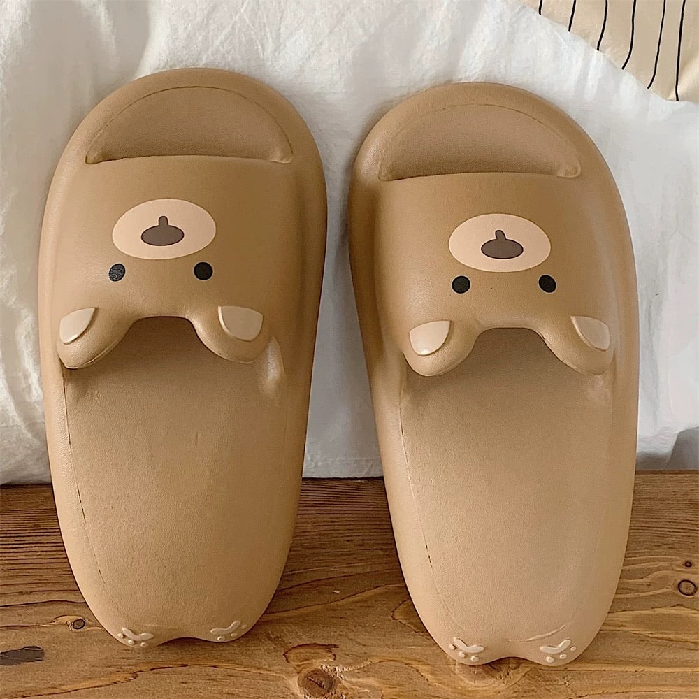 Chaussons compensés souples chaton crème-jaune et ours brun