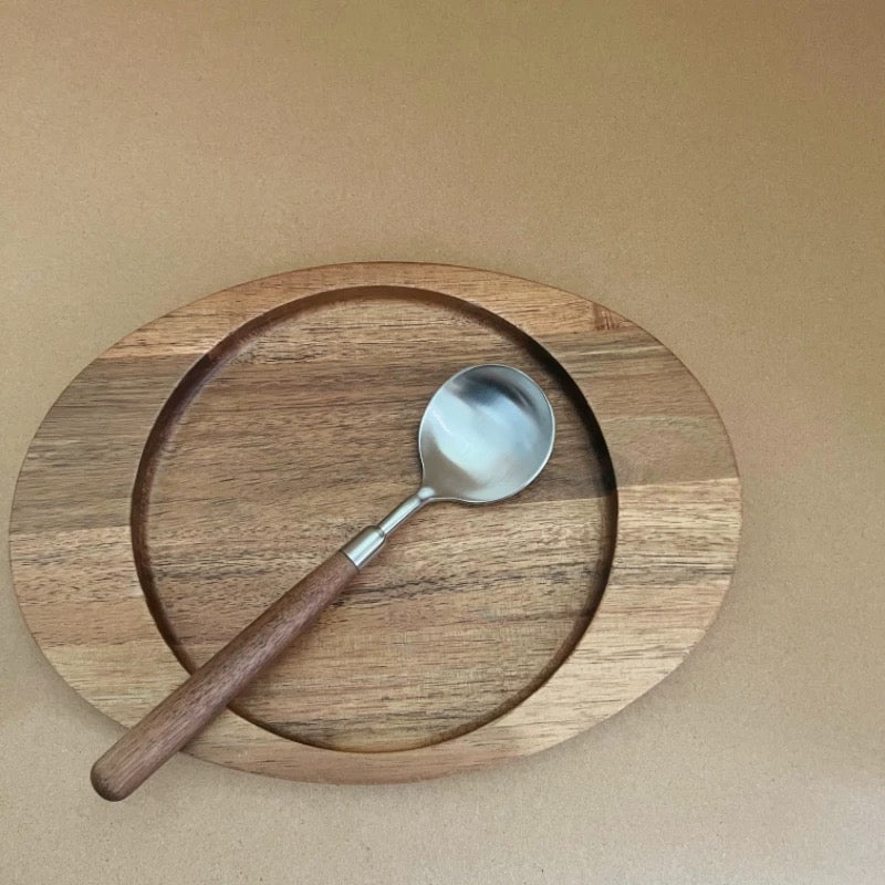 Série de couverts en acier inoxydable 304 avec manche en noyer