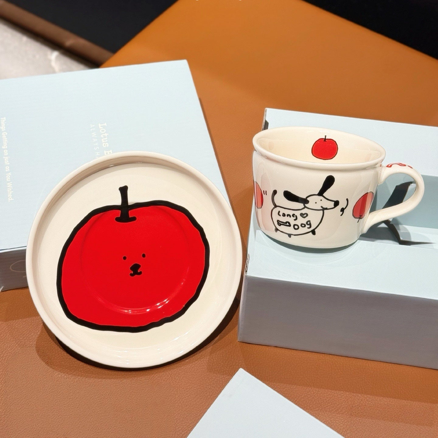 Cute Animal Ceramic Cup & Plate Gift Set (Milky Blue Box)