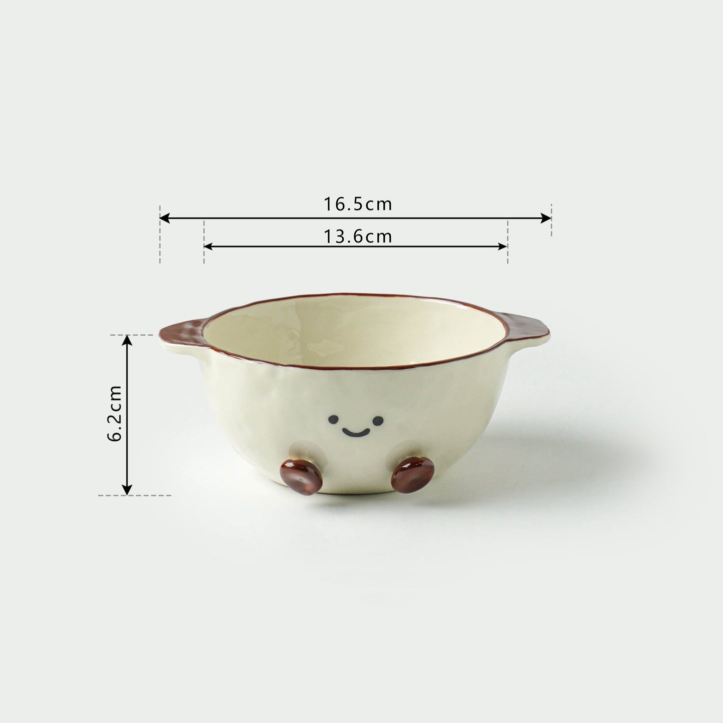 Smiley Bean Ceramic Double-Handle Bowl
