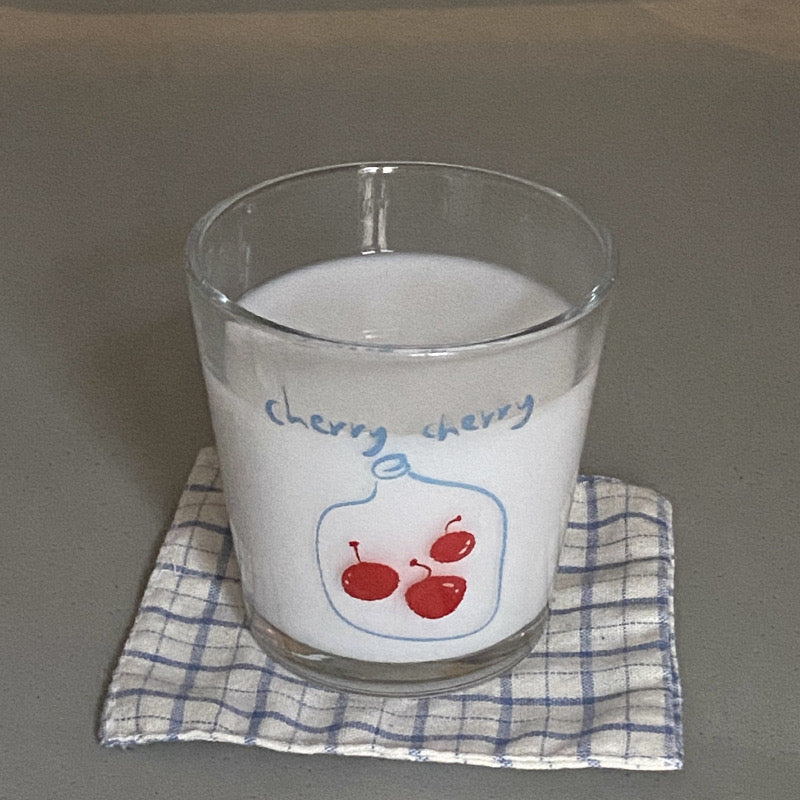Fruity Illustration Glass Cup (Cherry / Lemon)