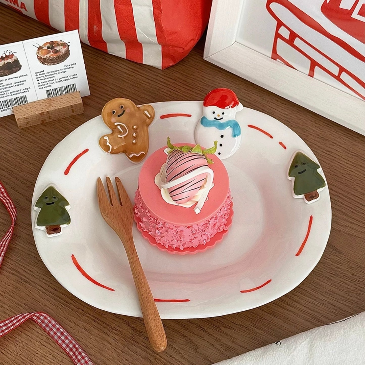 Cartoon Embossed Hand-painted Gingerbread & Snowman Ceramic Plate