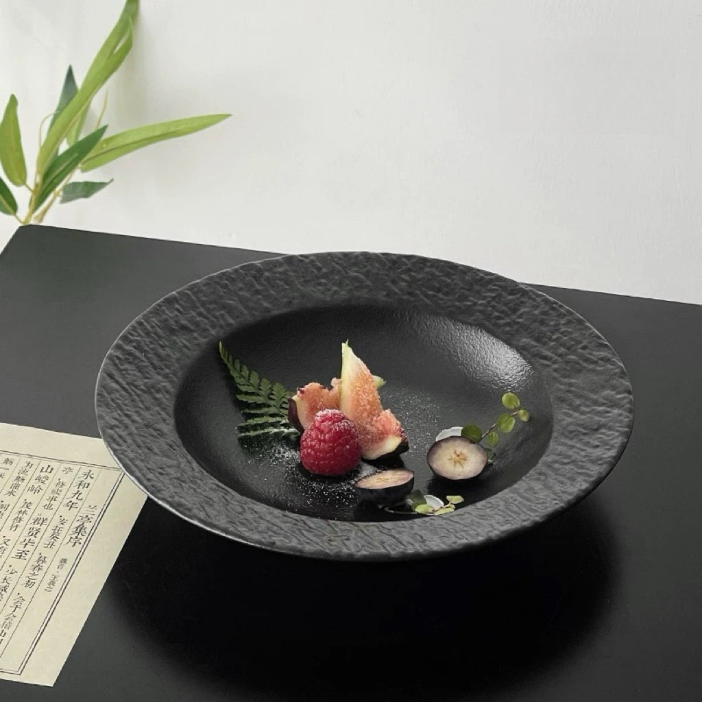 Stone-Texture Ceramic Wide Rim Plate