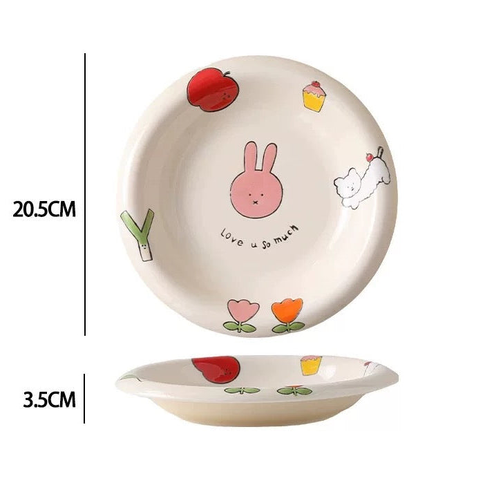 Hand-Painted Apple & Bunny Underglaze Ceramic Series
