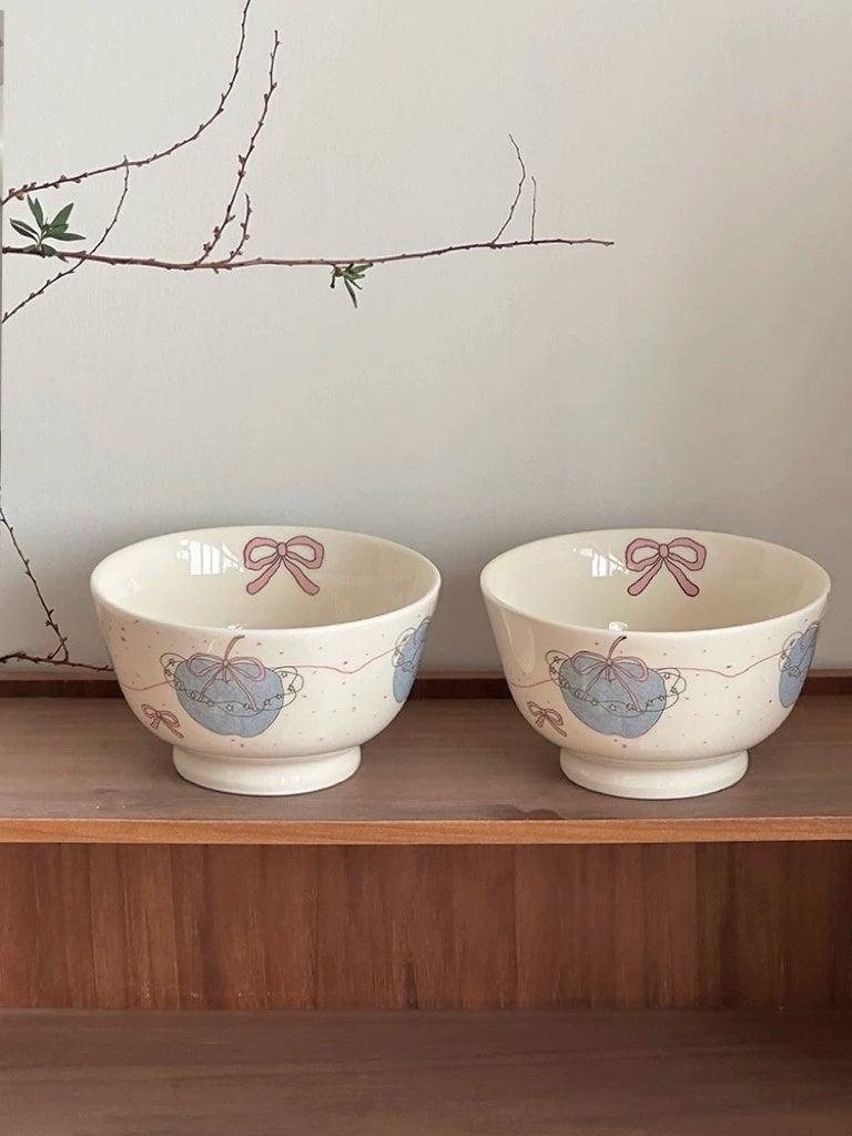 Blue Apple & Bow Ceramic Bowl