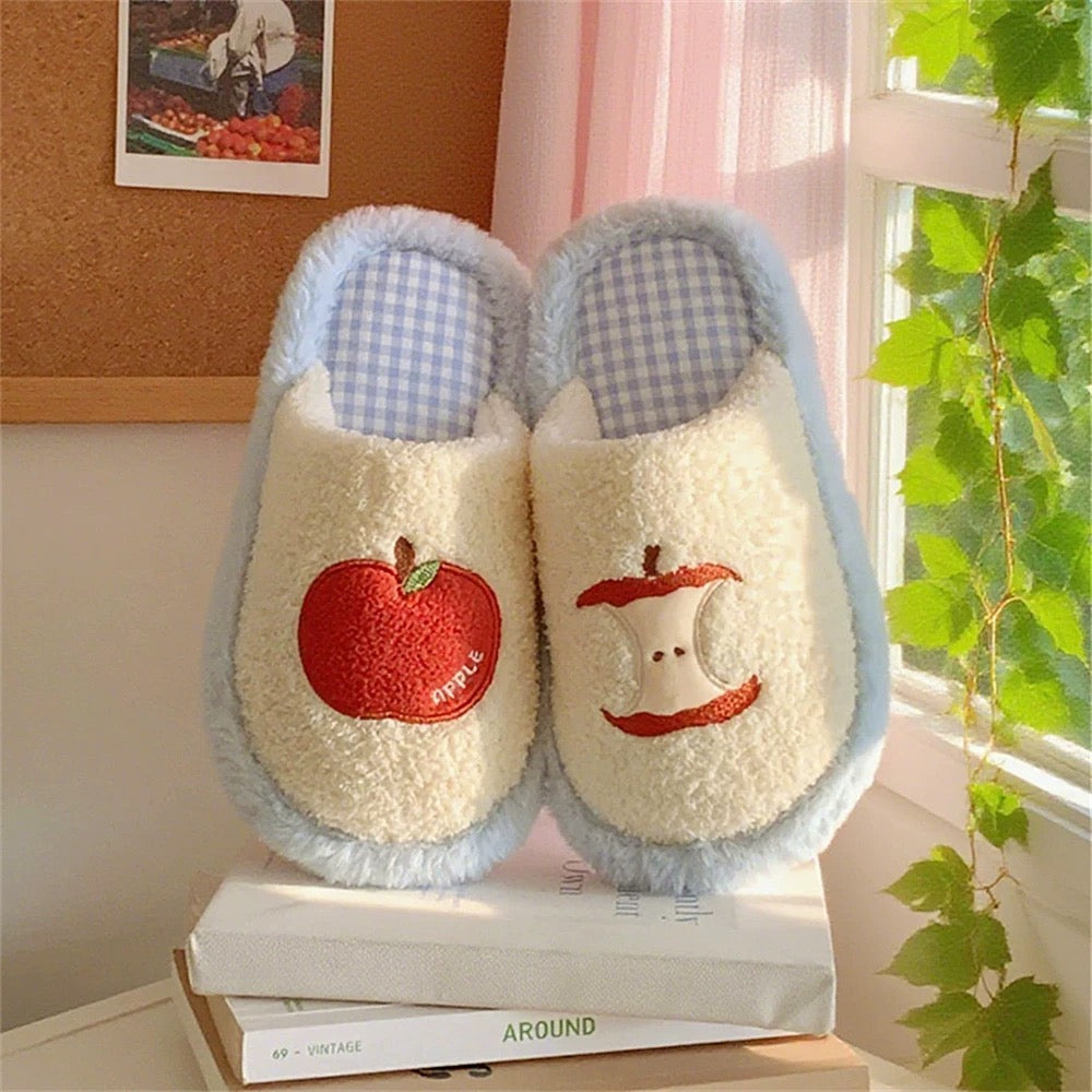 Cute Red Apple Plush Slippers
