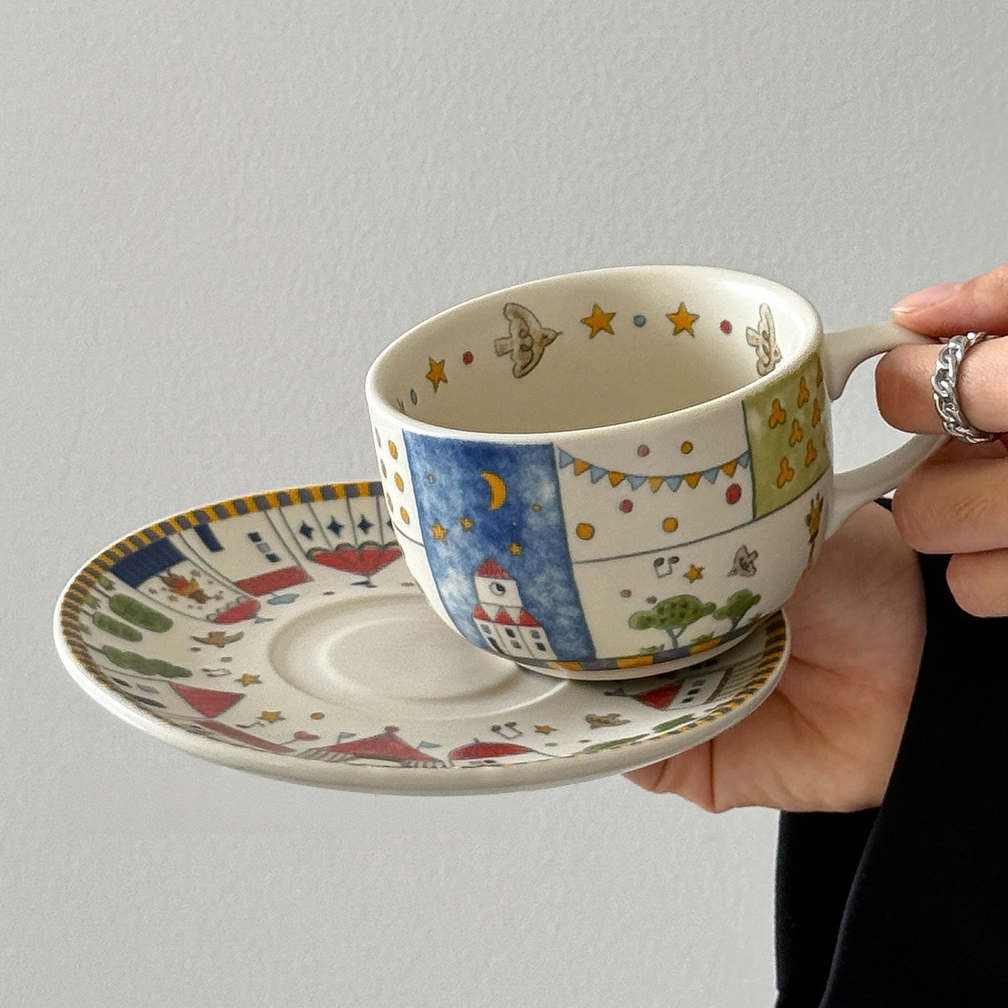 Vintage Fairy Town Coffee Cup & Saucer Set