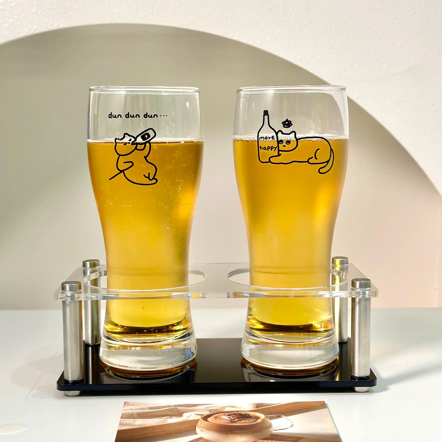 Cute Cat Illustration Large Capacity Beer Glass (Set of 2)