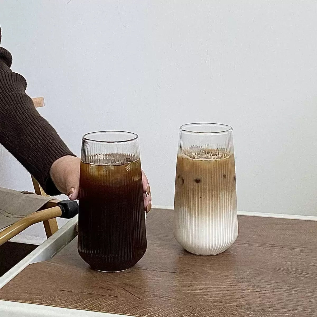 Ribbed Large-Capacity Teardrop Glass Cup (Straw Not Included)