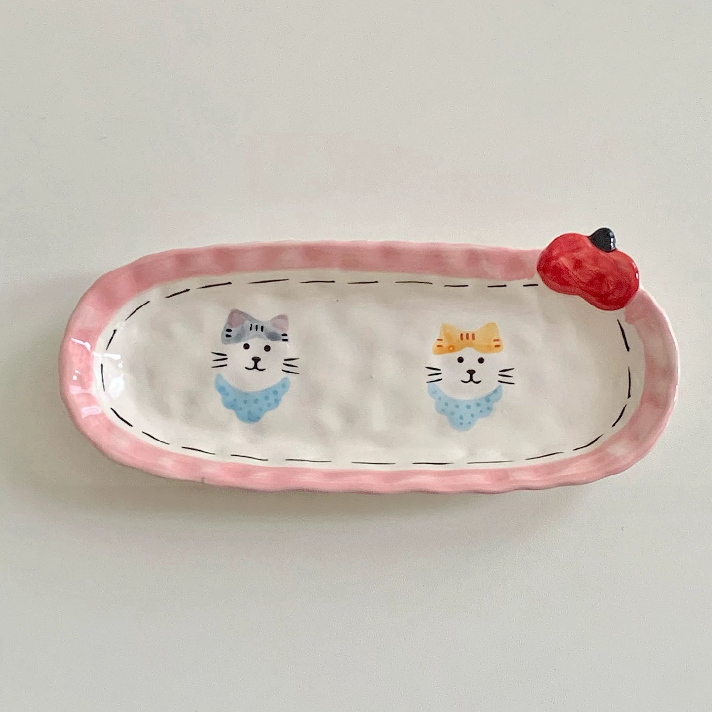 Japanese Vintage Hand-Painted Cat Bowl & Plate Set