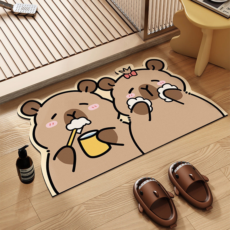 Capybara Brushing Teeth Diatomaceous Earth Floor Mat