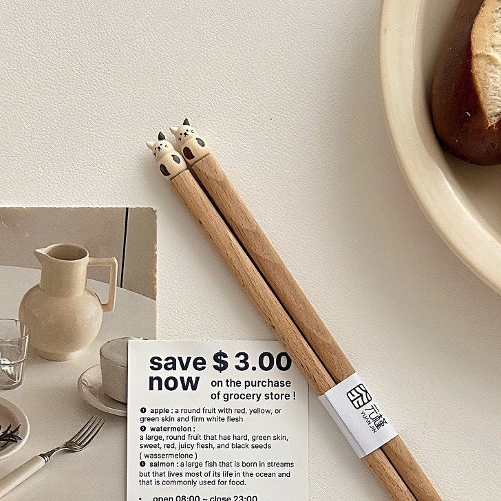 Hand-Carved Beech Wood Chopsticks (1 Pair)