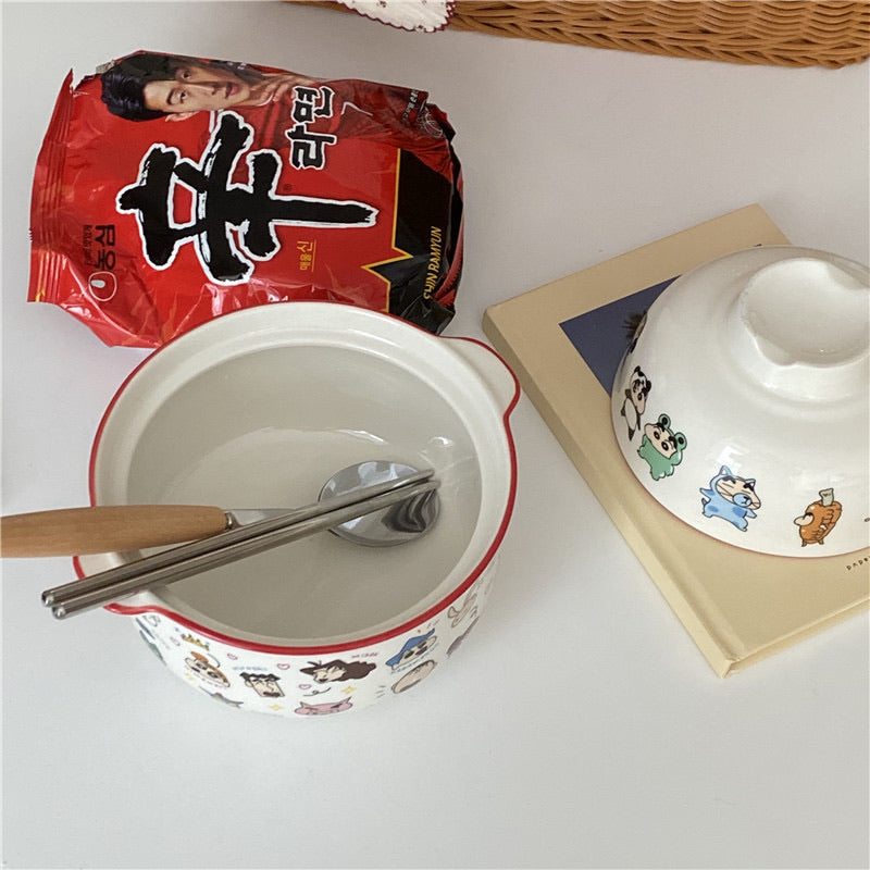 Crayon Shin-chan Ceramic Noodle Bowl With A Lid