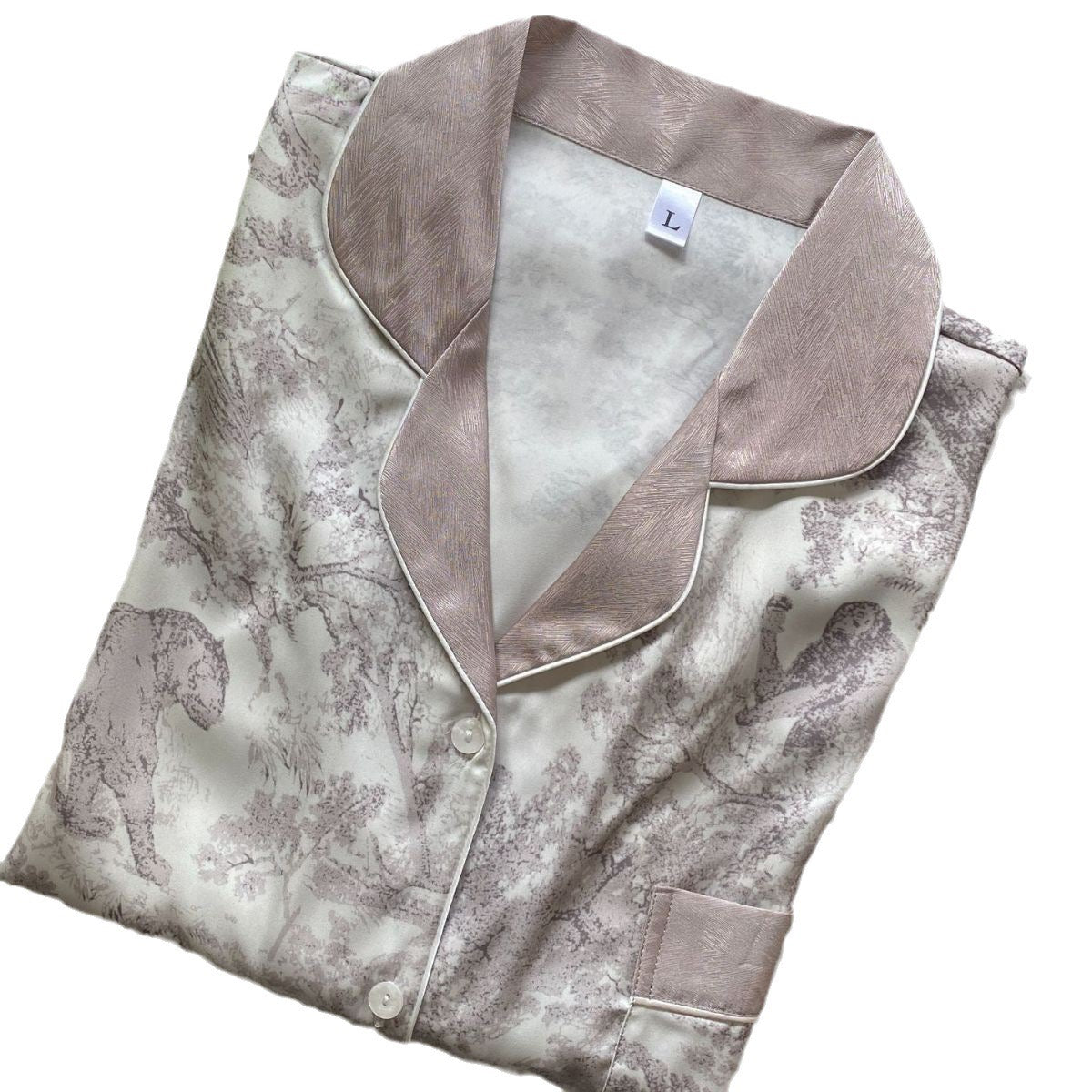 Gray Jungle Print Premium Silk Long Sleeve Pajama Set