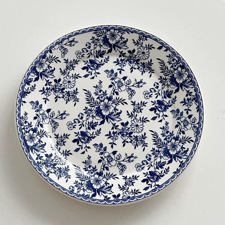 British Vintage Blue Floral Flat Plate (Dark Blue / Light Blue)