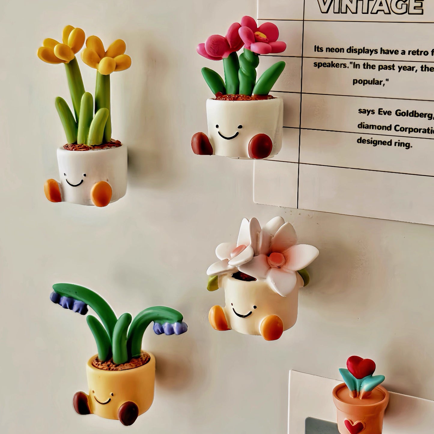 Cute Smiley Flower Pot Fridge Magnet