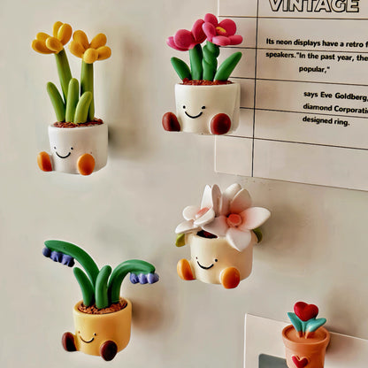 Cute Smiley Flower Pot Fridge Magnet