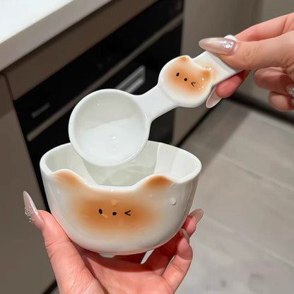 Cute Siamese Cat Ceramic Bowl with Spoon