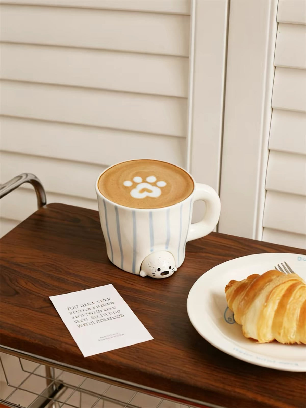 Hand-painted Blue Stripe Seal & Penguin Ceramic Mug