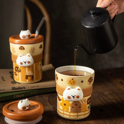 Cute Westie Ceramic Tumbler with Lid & Straw