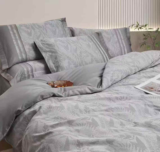 California Grey 100% Egyptian Cotton 100s Jacquard 4-Piece Bedding Set