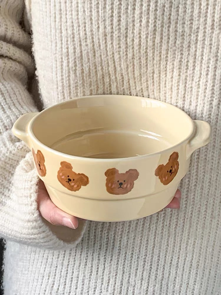 NoEmo Bear Double-Handle Ceramic Baking Bowl
