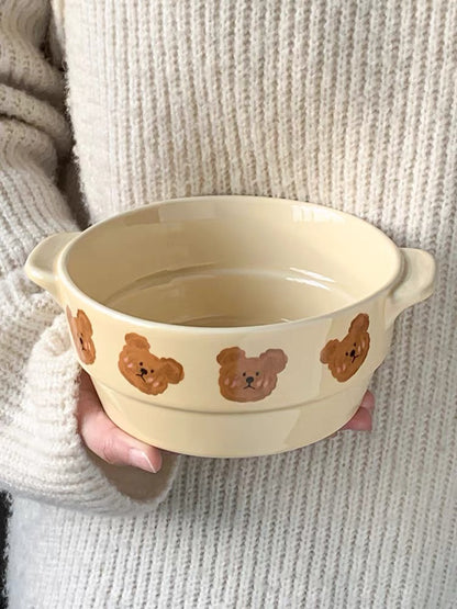 NoEmo Bear Double-Handle Ceramic Baking Bowl