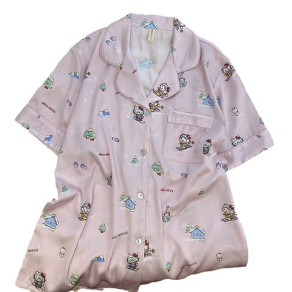 Hello Kitty Pink Rhinestone Short-Sleeve Silk Pajama Set