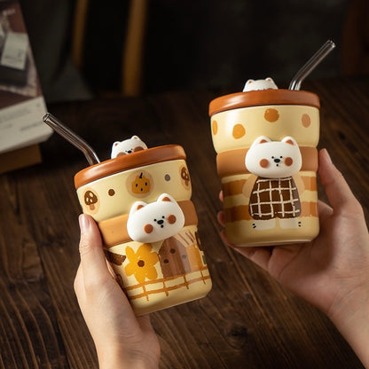 Cute Westie Ceramic Tumbler with Lid & Straw