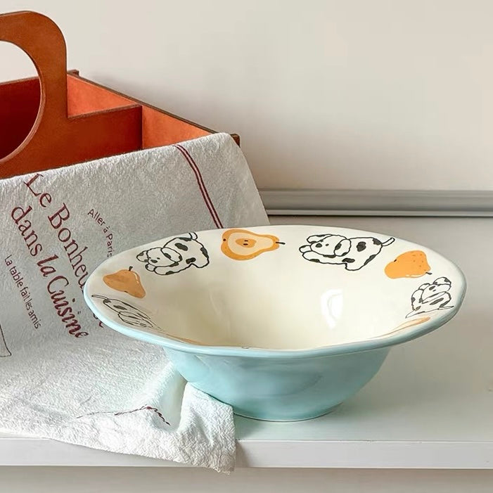Cute Dalmatian & Pear Ceramic Soup Plate