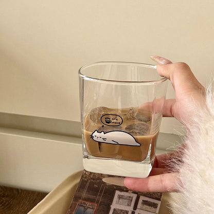 Lazy Cat & Dog Square Glass Cup