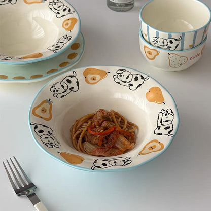 Cute Dalmatian & Pear Ceramic Soup Plate
