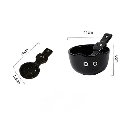 Cute Siamese Cat Ceramic Bowl with Spoon