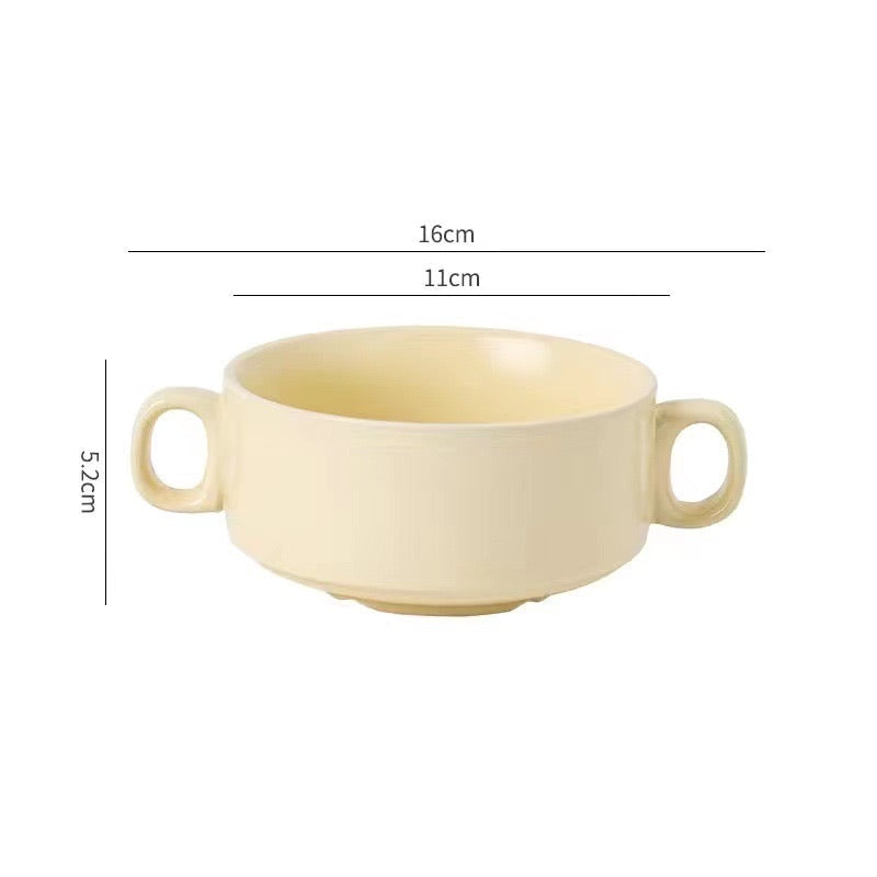 Cream-Colored Dual-Handle Ceramic Bowl