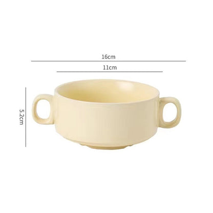 Cream-Colored Dual-Handle Ceramic Bowl