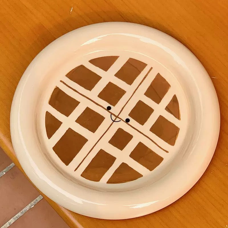 Cute Smiley Waffle Ceramic Plate