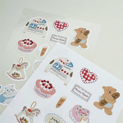 Cartoon Girl And Little Bear Country Style Journal Stickers