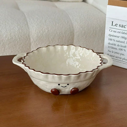 Smiley Bean Large Scalloped Ceramic Bowl