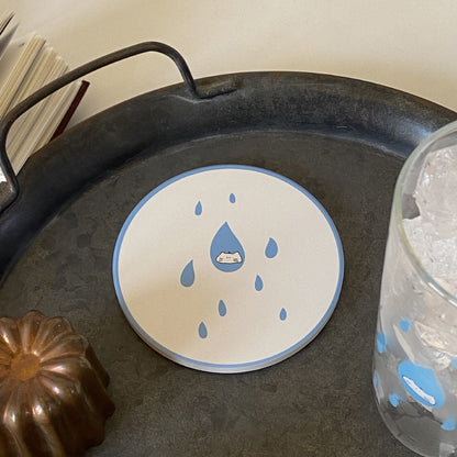 Raindrop Cat Glass Cup & Ceramic Coaster Set