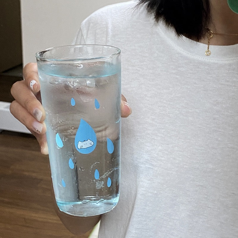 Raindrop Cat Glass Cup & Ceramic Coaster Set