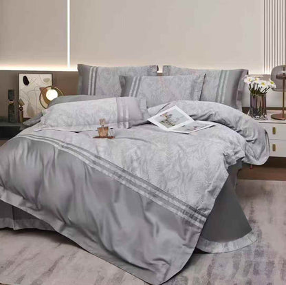 California Grey 100% Egyptian Cotton 100s Jacquard 4-Piece Bedding Set