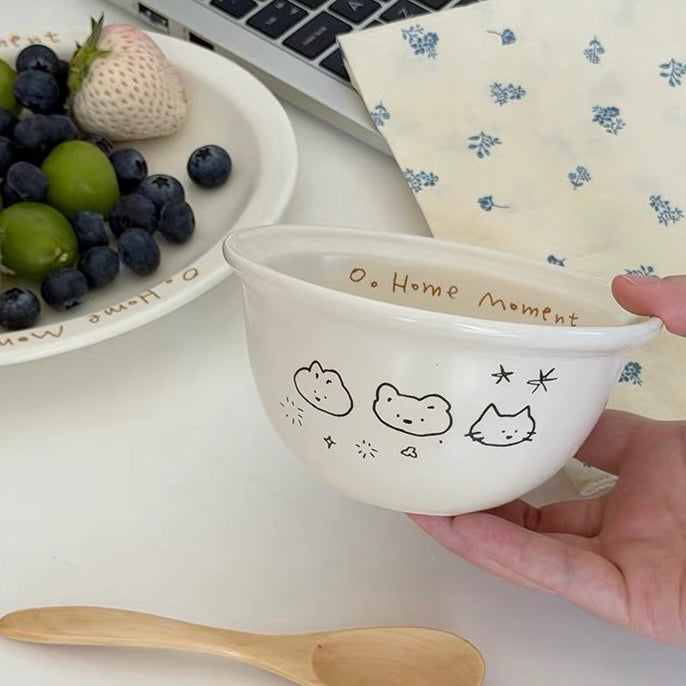 Cream Animal Doodle Ceramic Bowl