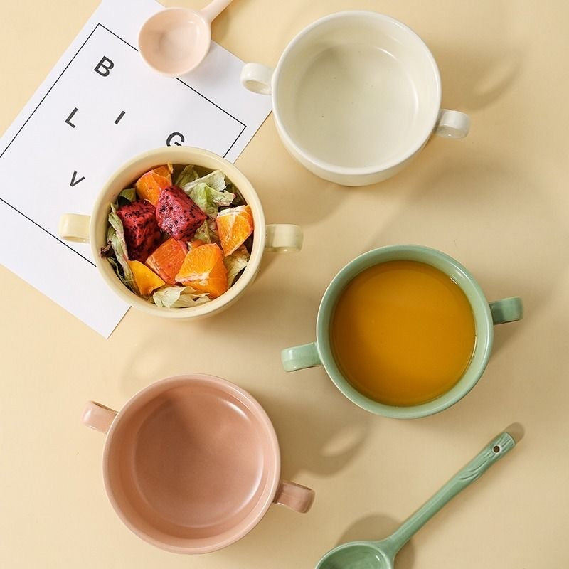 Cream-Colored Dual-Handle Ceramic Bowl