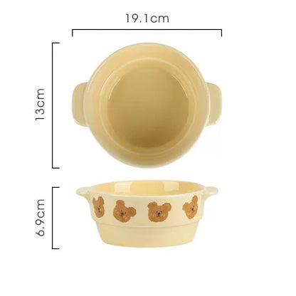 NoEmo Bear Double-Handle Ceramic Baking Bowl