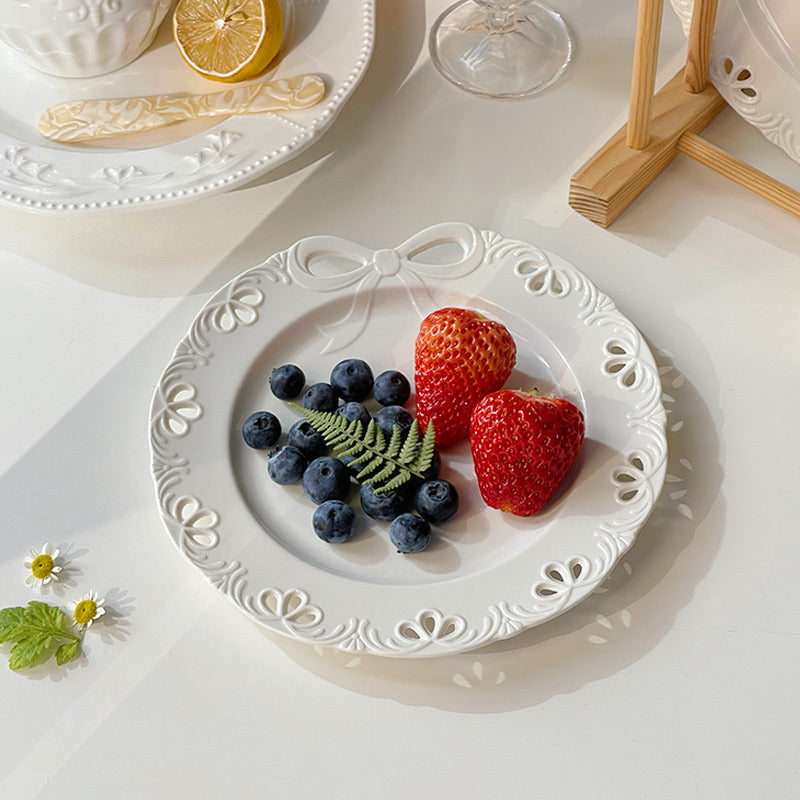 Bowknot Embossed Ceramic Plate